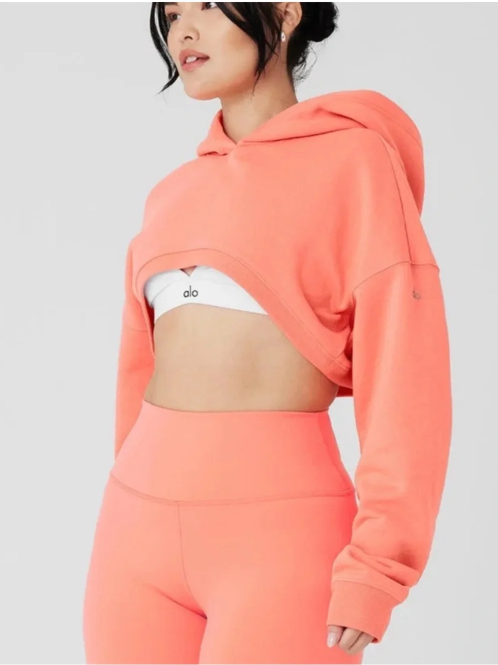 ALO YOGA Cropped Shrug It Off Women’s Cropped Hoodie - Coral Orange size Small